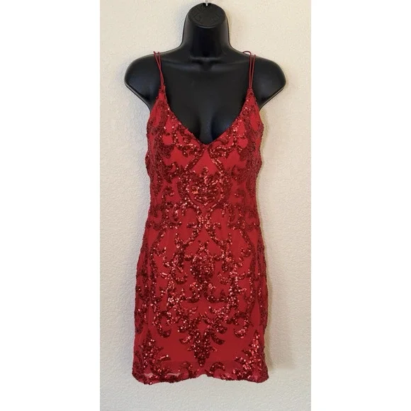Windsor Red Mini Sparkle Dress Glam Sequin Cocktail Party Love Romantic, M - Picture 1 of 9